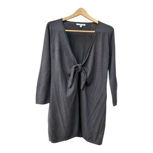 CAbi Womens Small Grey Tie Front Cardigan 3/4 Sleeves Balletcore 100% Cotton